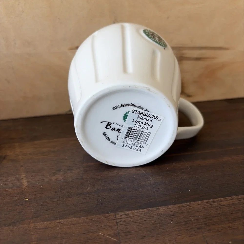 Pair Of 2003 Starbucks Siren Coffee Mug White Fluted Barista Set of Two Vintage